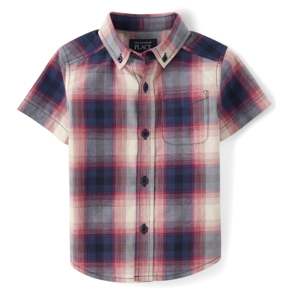 The Children's Place Plaid Short Sleeve Shirt - Red, Blue, White